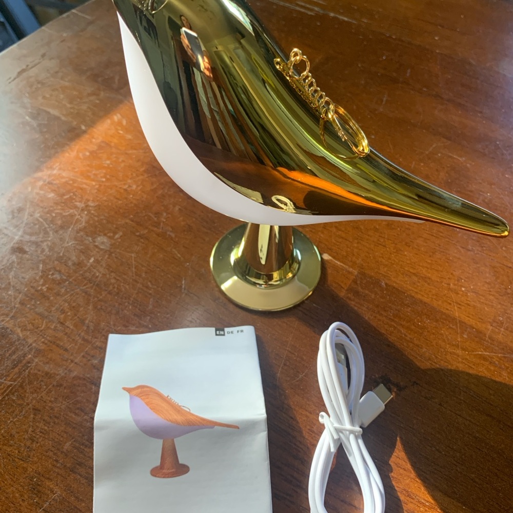 Gold Bird-Shaped Lamp with USB Cable
